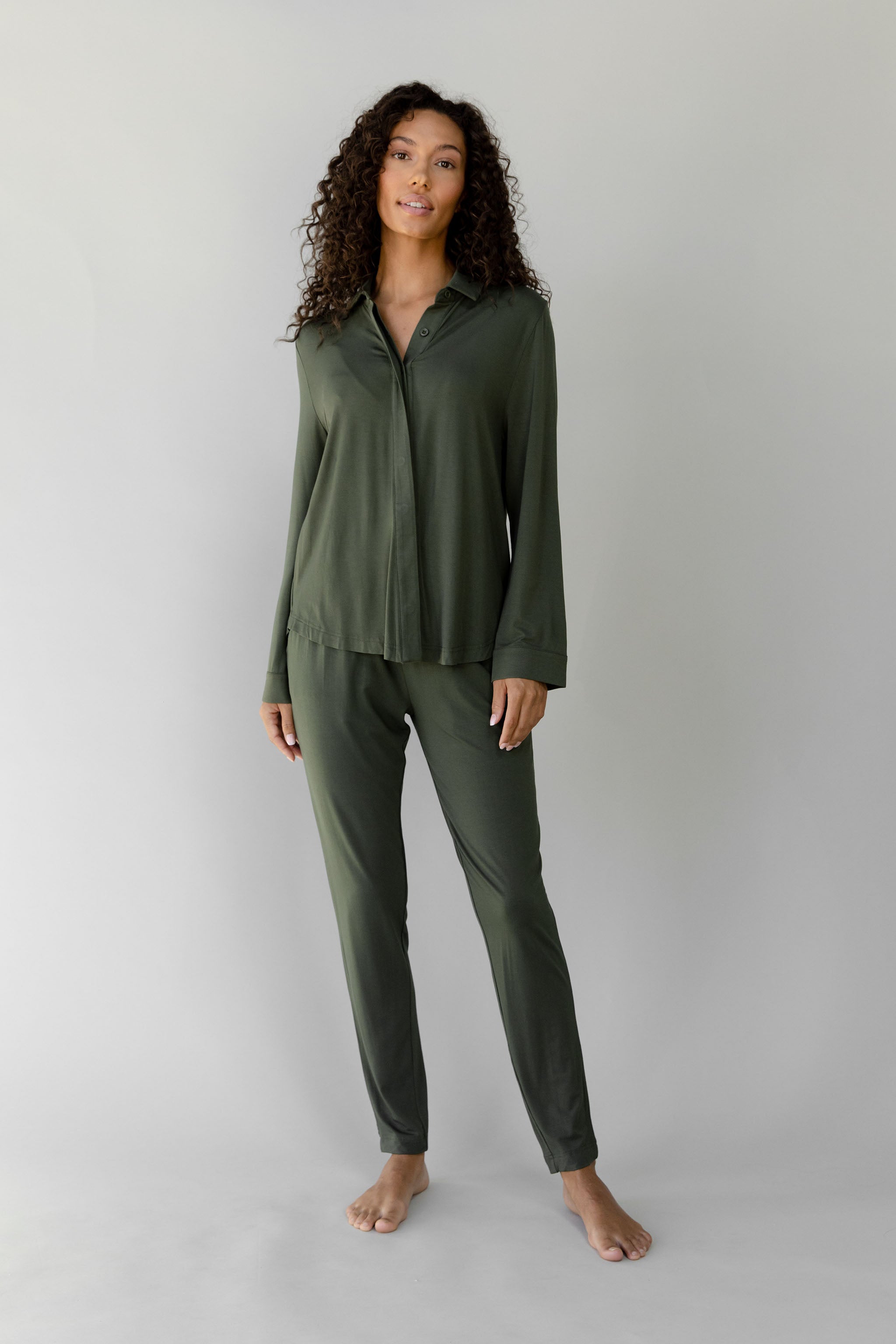 Women's Bamboo Stretch-Knit Collared Long Sleeve Button Down - Last Chance